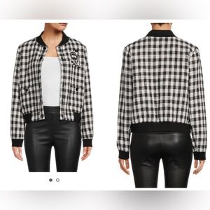 KARL LAGERFELD PARIS Plaid Logo Check Black and White Jacket Size XL